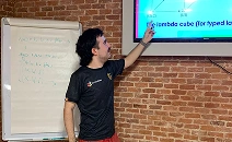 Spain Office employee giving a speech