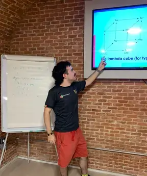 Spain Office employee giving a speech