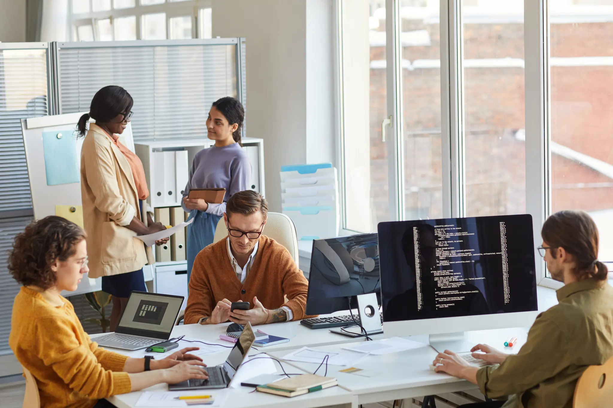 A team of engineers working on a project