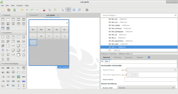 Building the calculator form in Glade